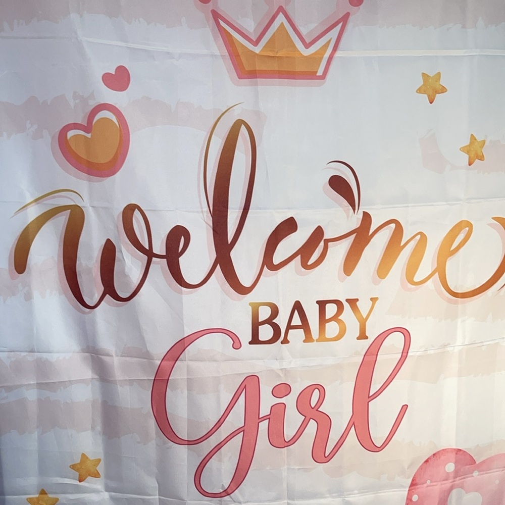 Baby shower backdrop “Welcome Baby Girl” Door cover 38”x74” Decor Gender Reveal